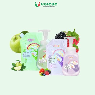[Chai 500ml + tặng kèm túi nước rửa 650ml] Nước rửa bình sữa & rau quả tạo bọt Aiko 500ml