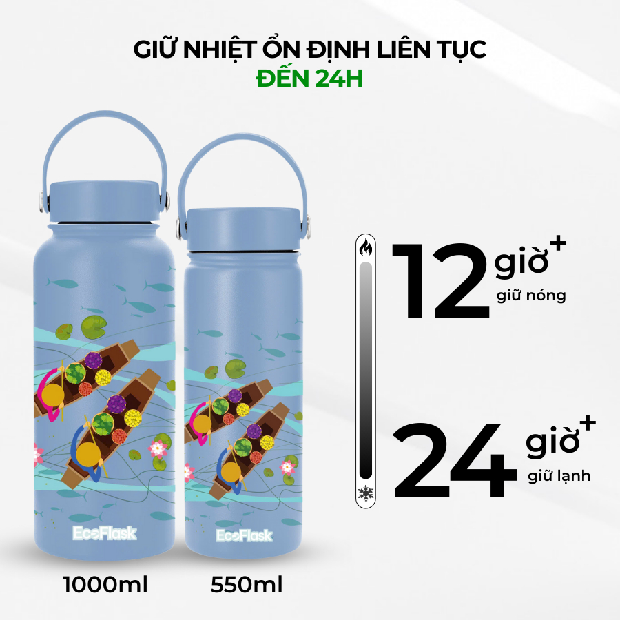 Ảnh Bình giữ nhiệt EcoFlask 550ml/1000ml thiết kế hoạ tiết Chợ Nổi - Bình giữ nhiệt cao cấp chính hãng, inox 304 1