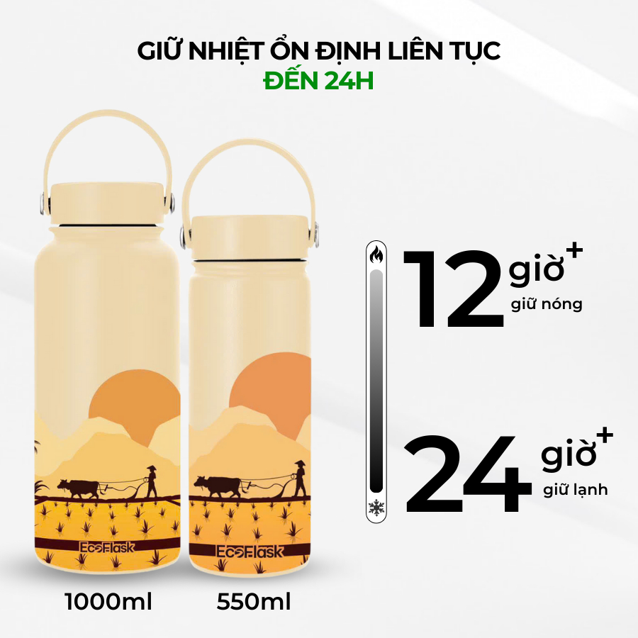 Ảnh Bình giữ nhiệt EcoFlask 550ml/1000ml thiết kế hoạ tiết Cánh Đồng Lúa - Bình giữ nhiệt cao cấp chính hãng, inox 304 1