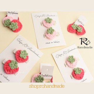 Kẹp tóc dâu tây len màu hồng cho nữ và bé gái 4.5cm |Cặp tóc mái kiểu dễ thương |Shop Rô Handmade