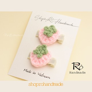Kẹp tóc dâu tây len màu hồng cho nữ và bé gái 4.5cm |Cặp tóc mái kiểu dễ thương |Shop Rô Handmade