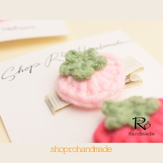 Kẹp tóc dâu tây len màu hồng cho nữ và bé gái 4.5cm |Cặp tóc mái kiểu dễ thương |Shop Rô Handmade