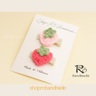 Kẹp tóc dâu tây len màu hồng cho nữ và bé gái 4.5cm |Cặp tóc mái kiểu dễ thương |Shop Rô Handmade