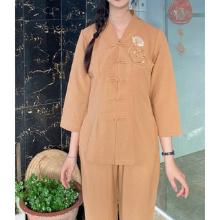 Bà Lai Đũi Nhẫn Nữ # Quần Áo Lam Đi Chùa