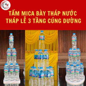 Tháp Nước Mica 3 Tầng - Khay Mica Xếp Tháp Cúng Dường - Tháp Đế Nước Lễ Cúng Đền, Chùa, Phật