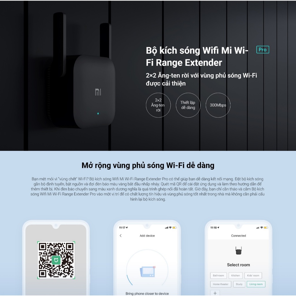 Ảnh Thiết Bị Kích Sóng Wifi Xiaomi Mi WiFi Range Extender Pro | 2 Ăng-ten | 300Mbps | 16 Thiết Bị Cùng Lúc | BH 12 Tháng 3