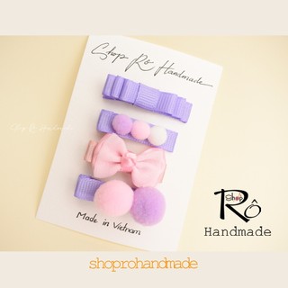 Set 4 kẹp tóc mix nhiều màu tím, đỏ, xanh cho nữ và bé gái siêu xinh 4.5cm |Shop Rô Handmade