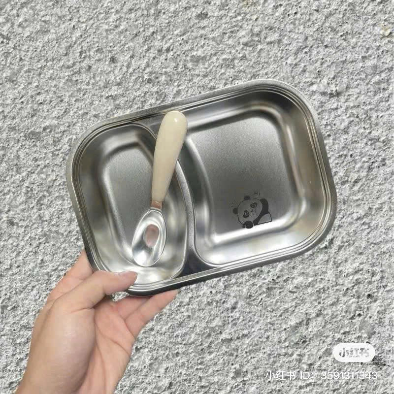 Khay đựng đồ ăn dặm 2 ngăn kèm thìa hình động vật