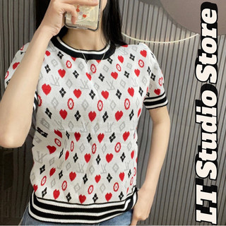 Áo len nữ cộc tay cổ tròn len dệt kim hoạ tiết eo vì phối màu siêu xinh mã 949