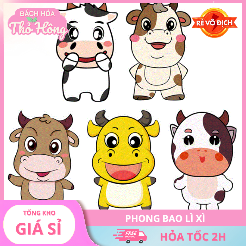 Bộ combo 100 Lì xì tết hình hoạt hình 2024 - phong bao lixi tết dễ thương
