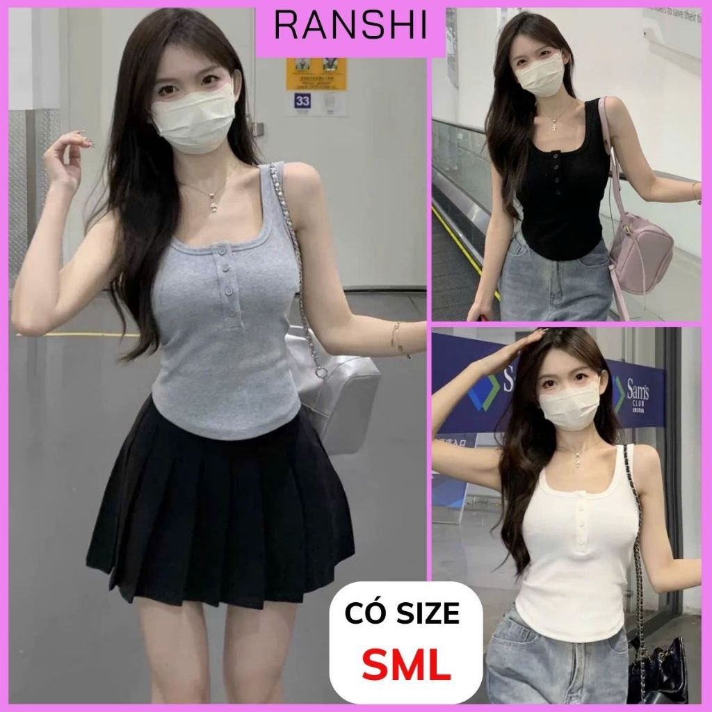[XẢ KHO] Áo Ba Lỗ Nữ SẴN MÚT NGỰC RANSHI Ôm Body Tôn Dáng Phối Cúc Ngực Chất Thun Gân Dày