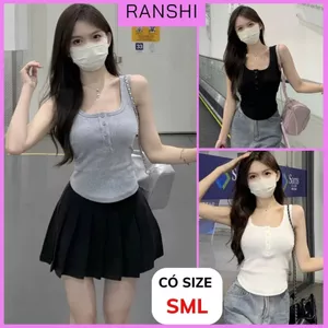 Áo Ba Lỗ Nữ SẴN MÚT NGỰC RANSHI Ôm Body Tôn Dáng Phối Cúc Ngực Chất Thun Gân Dày