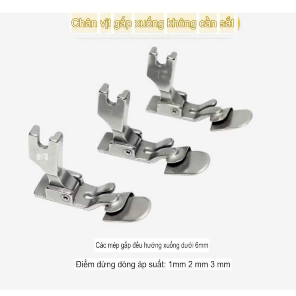 Chân Vịt May Ghép Gấp Mí, Bẻ Lai, Cuốn Mép 1mm/2mm/3mm – Dùng Cho Máy May 1 Kim Công Nghiệp