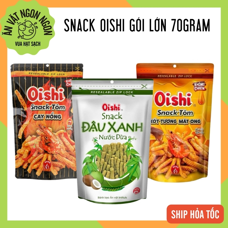 Combo 3 gói Snack tôm Oishi tôm cay nồng, xốt tương mật ong, đậu xanh ...