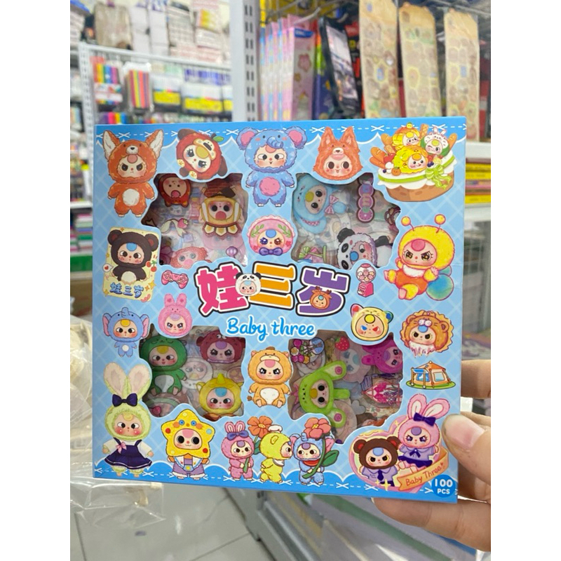 Hộp to 100 tờ Sticker in hình Baby Three trang trí sổ, thiệp, đồ dùng ...