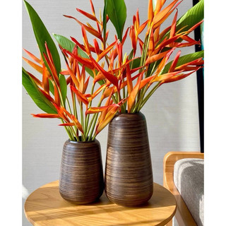 Set 3 Lọ Bình Cắm Hoa Bát Tràng Men Nâu Mộc Vân Ganh Khắc Nổi Dáng Đu Đủ Decor Phòng Khách
