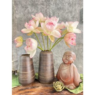 Set 3 Lọ Bình Cắm Hoa Bát Tràng Men Nâu Mộc Vân Ganh Khắc Nổi Dáng Đu Đủ Decor Phòng Khách