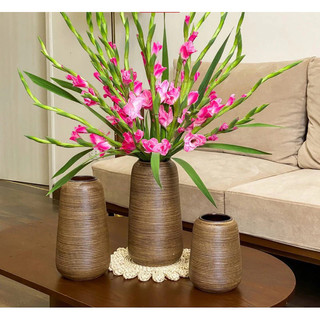 Set 3 Lọ Bình Cắm Hoa Bát Tràng Men Nâu Mộc Vân Ganh Khắc Nổi Dáng Đu Đủ Decor Phòng Khách