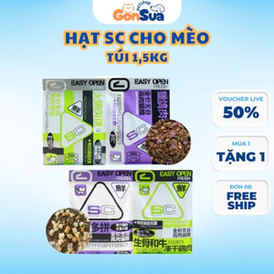 Hạt mèo SC nhiều topping cho mèo mọi lứa tuổi túi 1,5Kg protein 42%,thức ăn cho mèo SC giúp tăng cân