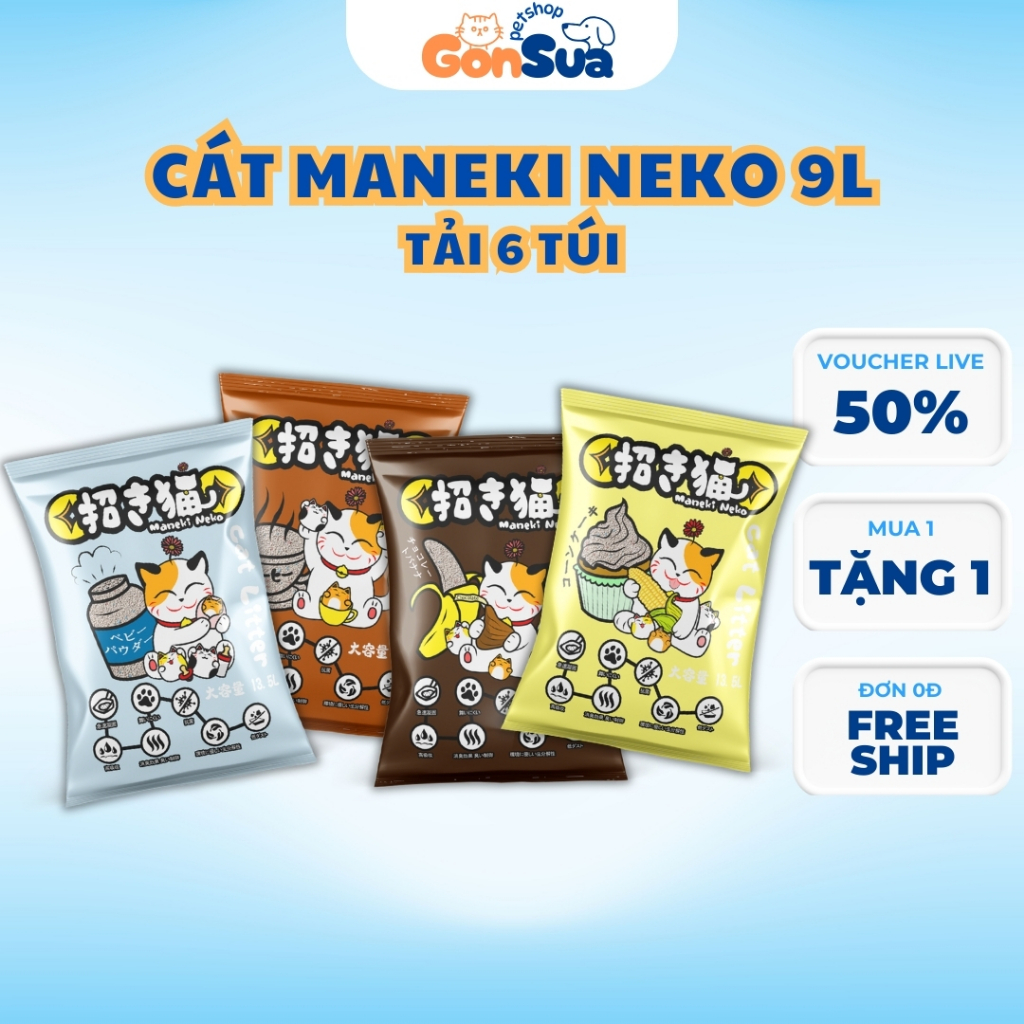 [Tải 6 Túi] Cát Vệ Sinh Cho Mèo Cát Nhật Maneki Neko Túi 9L