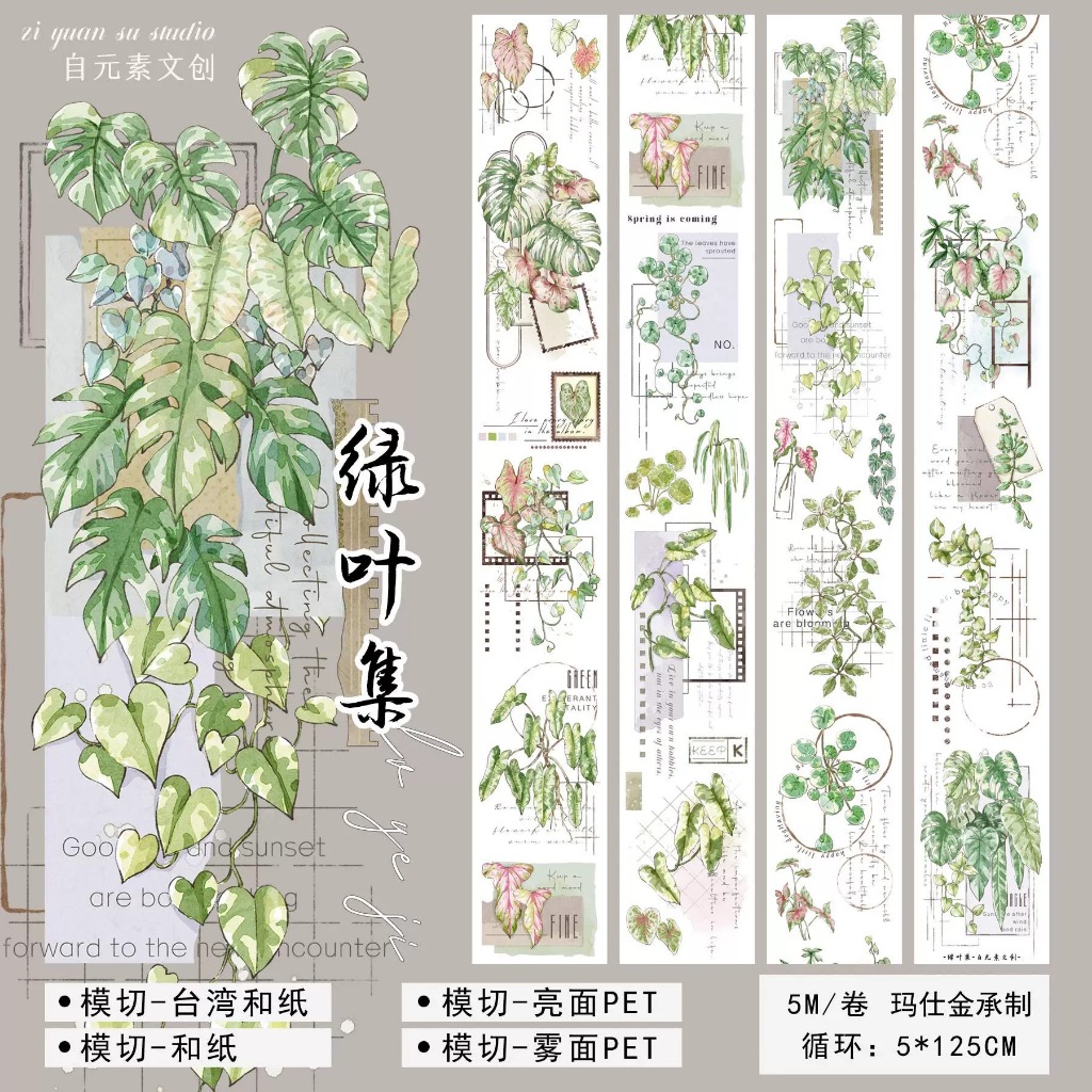Saunery - Washi tape lá xanh decor sticker cắt viền sẵn ZYS chu kì ...