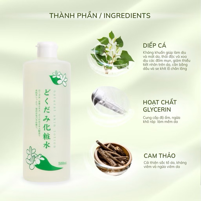 Nước Hoa Hồng Diếp Cá Tía Tô Ngải Cứu Dokudami Natural Skin Lotion Toner ( 500ml )