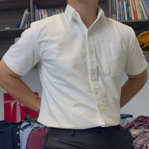 ApaceManson - Áo sơ mi ngắn tay có túi trước caro COTTON 98% cho Nam Menswear MÀU TRẮNG OXFORD