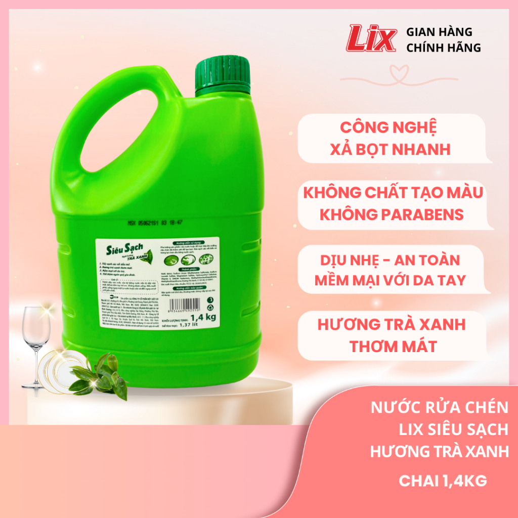 Ảnh Nước rửa chén Lix siêu sạch hương trà xanh, hương chanh 1.4Kg thơm dịu sạch bóng vết dầu mỡ 1