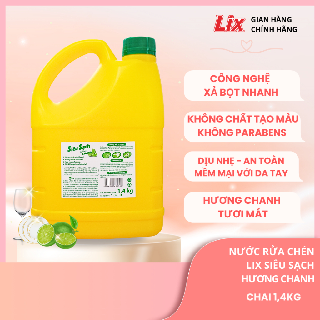 Ảnh Nước rửa chén Lix siêu sạch hương trà xanh, hương chanh 1.4Kg thơm dịu sạch bóng vết dầu mỡ 4