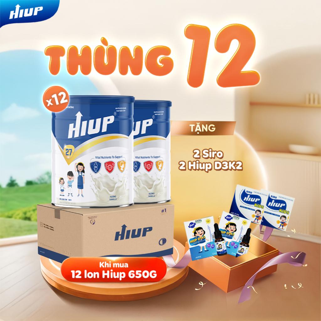 Ảnh Combo 12 hộp( tặng 2 vitamin HiupD3K2 và 2 siro Hiup ) thực phẩm dinh dưỡng HIUP tăng chiều cao cho bé từ 3 - 15 tuổi 1