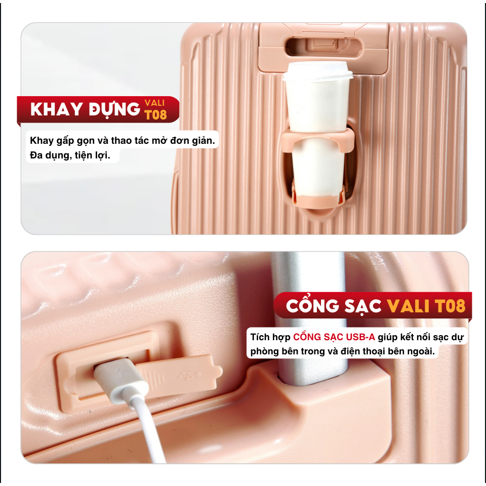Vali Du Lịch Kingsun T08/T01 Size 20/24/28 Cao Cấp Thời Trang Chất Liệu Nhựa ABS ,BẢO HÀNH 5 NĂM