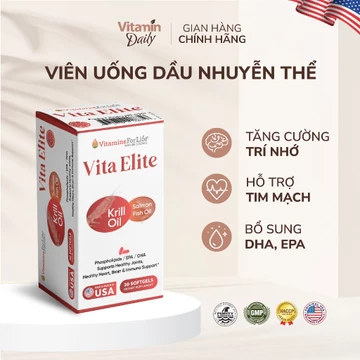 Dầu Cá Nhuyễn Thể Nam Cực Tăng Cường Trí Nhớ Vita Elite, Viên Dầu Cá Hồi Omega 3 Của Mỹ Hỗ Trợ Bổ Não Sáng Mắt 30 Viên