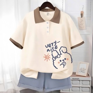 Áo  Polo, Áo thun bé gái Fom Rộng Hình In Cute Dễ Thương Vải Poly Cá Sấu Mềm Mịn Cho Bé 25-50kg ( Mẫu 03)