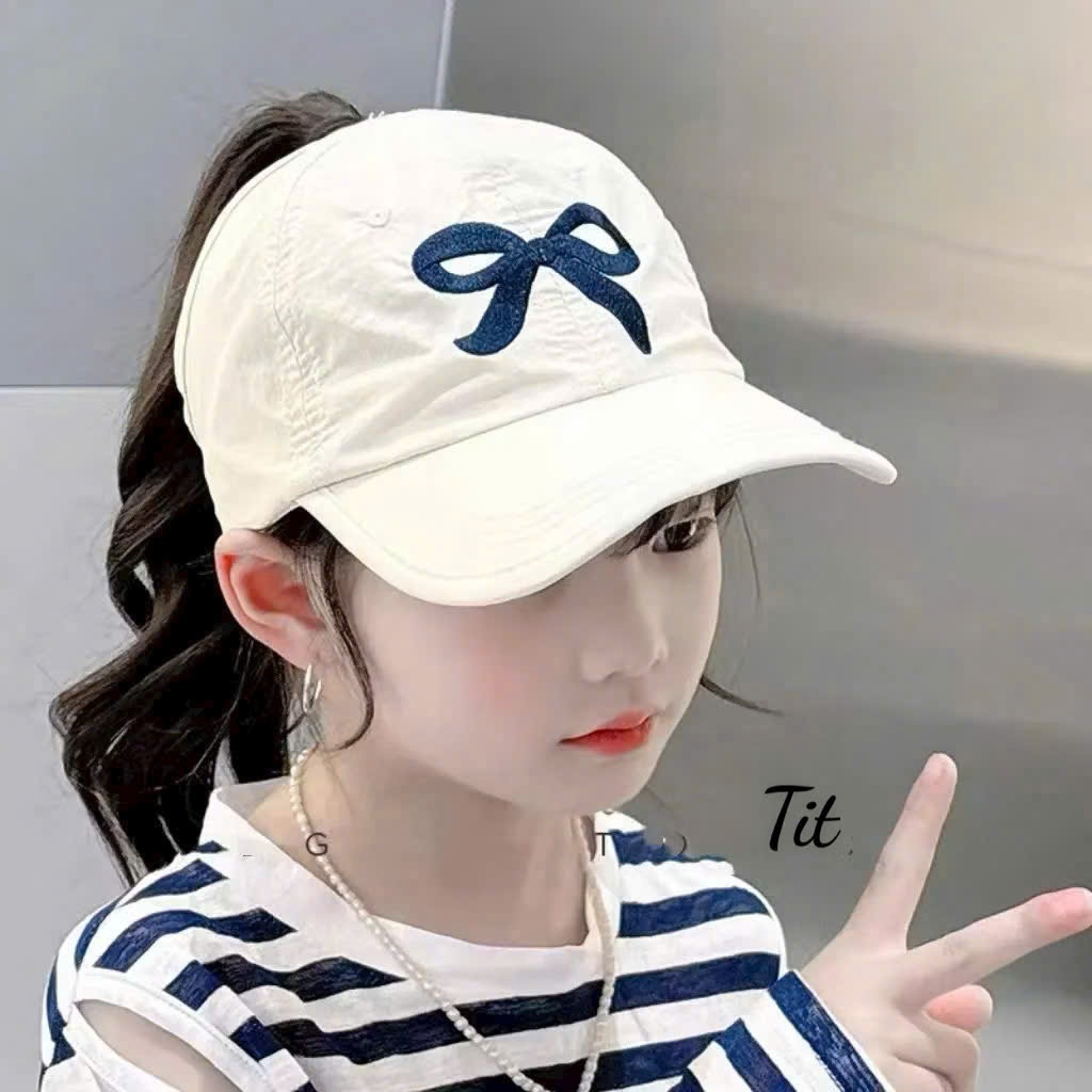 Mũ lưỡi trai họa tiết NƠ nửa đầu cho bé - Mũ che nắng phong cách Hàn Quốc