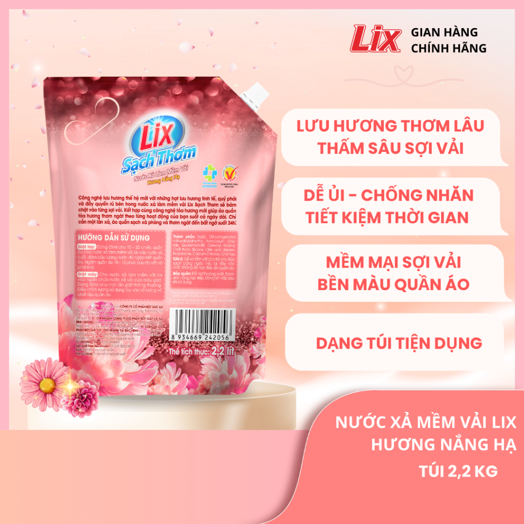 Ảnh Combo nước giặt 3,2kg và nước xả 2,2kg hương nắng hạ lưu hương 24h N7403 + 17602 Lixco Việt Nam 2