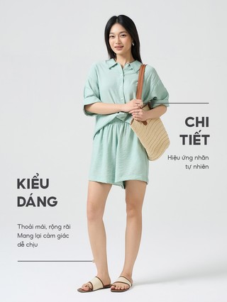 Bộ áo quần nữ YODY set áo sơ mi form rộng, quần short lưng chun, thoải mái, thoáng mát WCST25S033