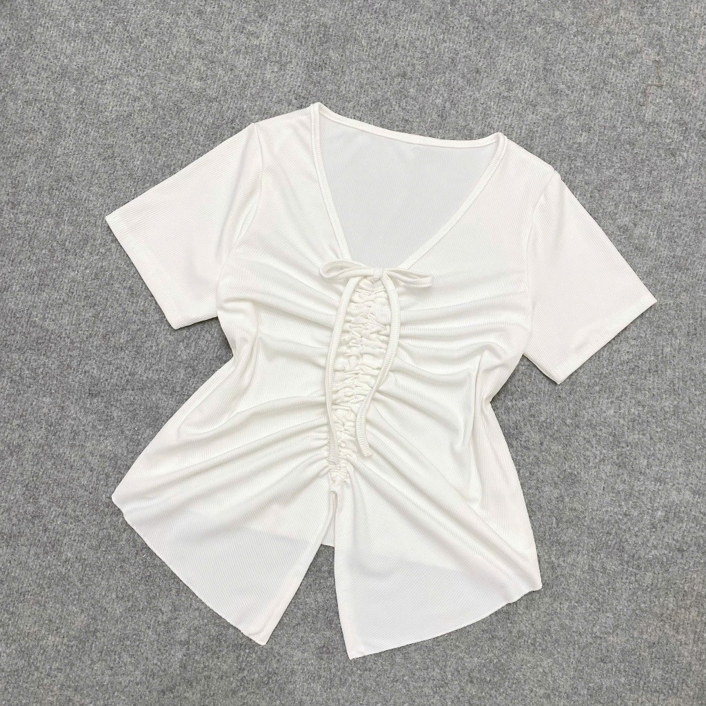 Áo Croptop Bigsize Rút Dây,Áo Thun Rút Ngực Big Size Tay Ngắn Vải Dệt Kim Thun Gân Lên Phom Dễ Thương G42
