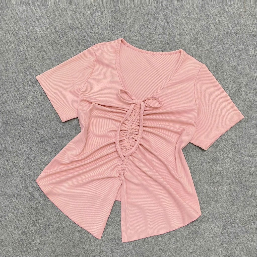 Áo Croptop Bigsize Rút Dây,Áo Thun Rút Ngực Big Size Tay Ngắn Vải Dệt Kim Thun Gân Lên Phom Dễ Thương G42