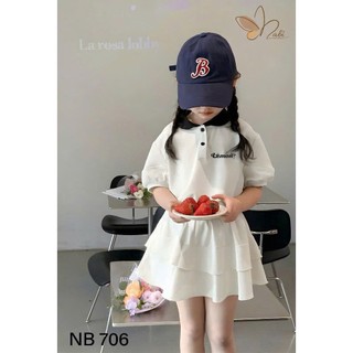 [B&G] Sét bộ áo polo kèm chân váy tenis trắng xinh yêu cho bé gái từ 12-45kg(2-12 tuổi)
