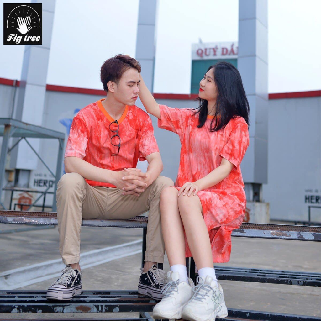 Set Thun Đôi Fig Tree Form Rộng, Chất Thun Lạnh, Thun Loang Màu Cam Cá Tính, Nổi Bật, Năng Động