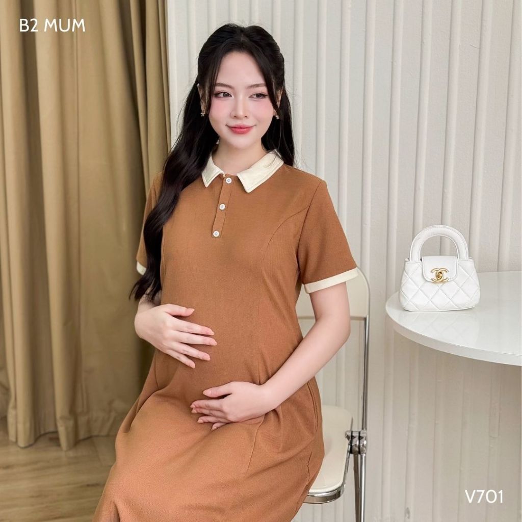 Váy bầu thiết kế Váy xòe cổ polo V701 B2MUM