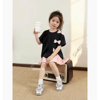 [B&G] Sét váy bé gái áo đính nơ kèm chân váy kaki 2 màu đen trắng cho bé gái từ 12-45kg(2-12 tuổi)