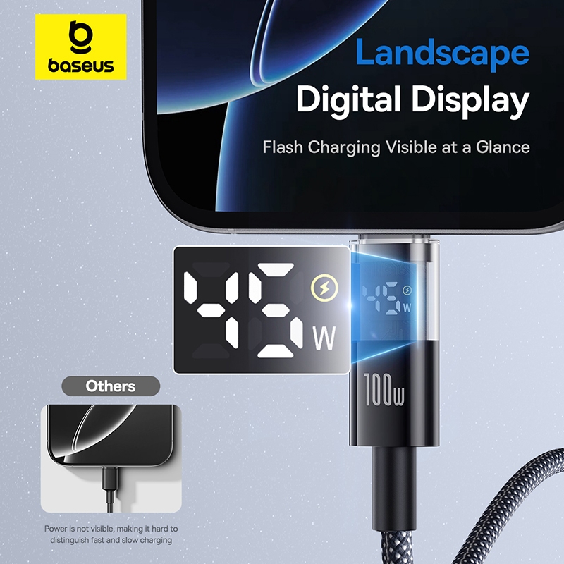 Cáp dữ liệu sạc nhanh Baseus Display 2 Type-C sang USB-C 100W Dây cáp sạc nhanh 1m 2m cho iP 15 16 Xiaomi Huawei