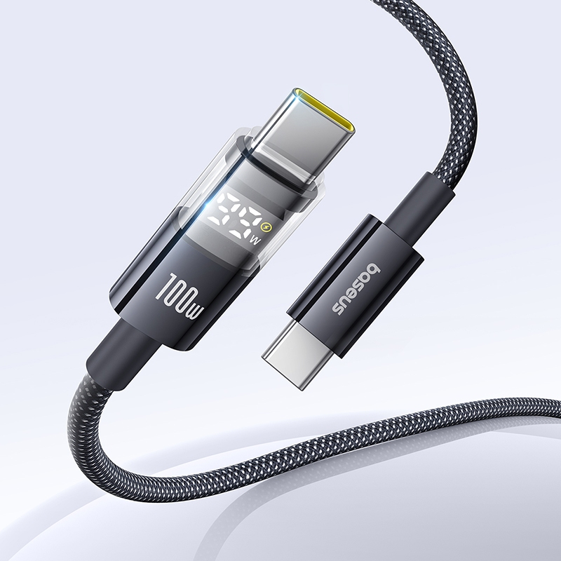 Cáp dữ liệu sạc nhanh Baseus Display 2 Type-C sang USB-C 100W Dây cáp sạc nhanh 1m 2m cho iP 15 16 Xiaomi Huawei