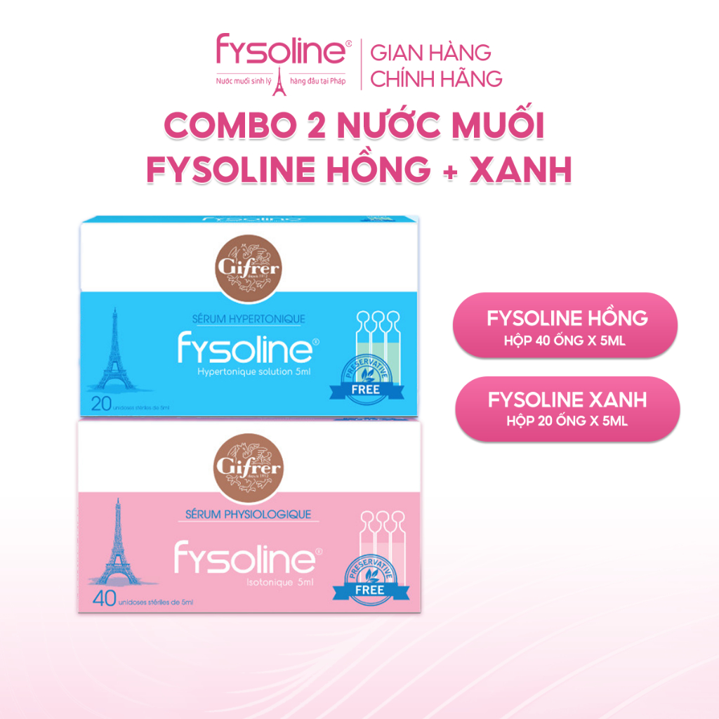 Combo Nước muối sinh lý FYSOLINE Xanh 20 ống x 5ml Và Hồng 40 ống x 5ml