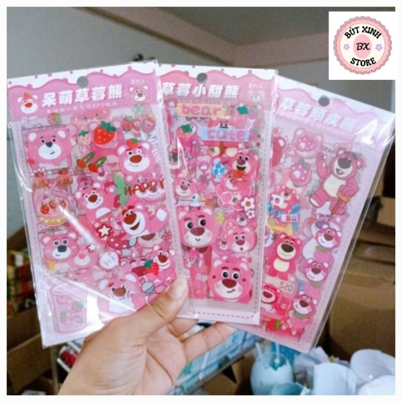 Bộ 6 Tấm Sticker Hình Gấu Dâu Trong Suốt | Shopee Việt Nam
