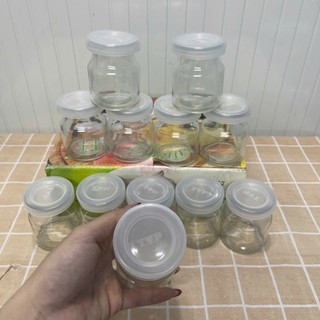 Hũ sữa chua thuy tinh, bộ 12 hũ thủy tinh làm sữa chua, hủ thủy tinh đựng yến chưng 100ml có nắp