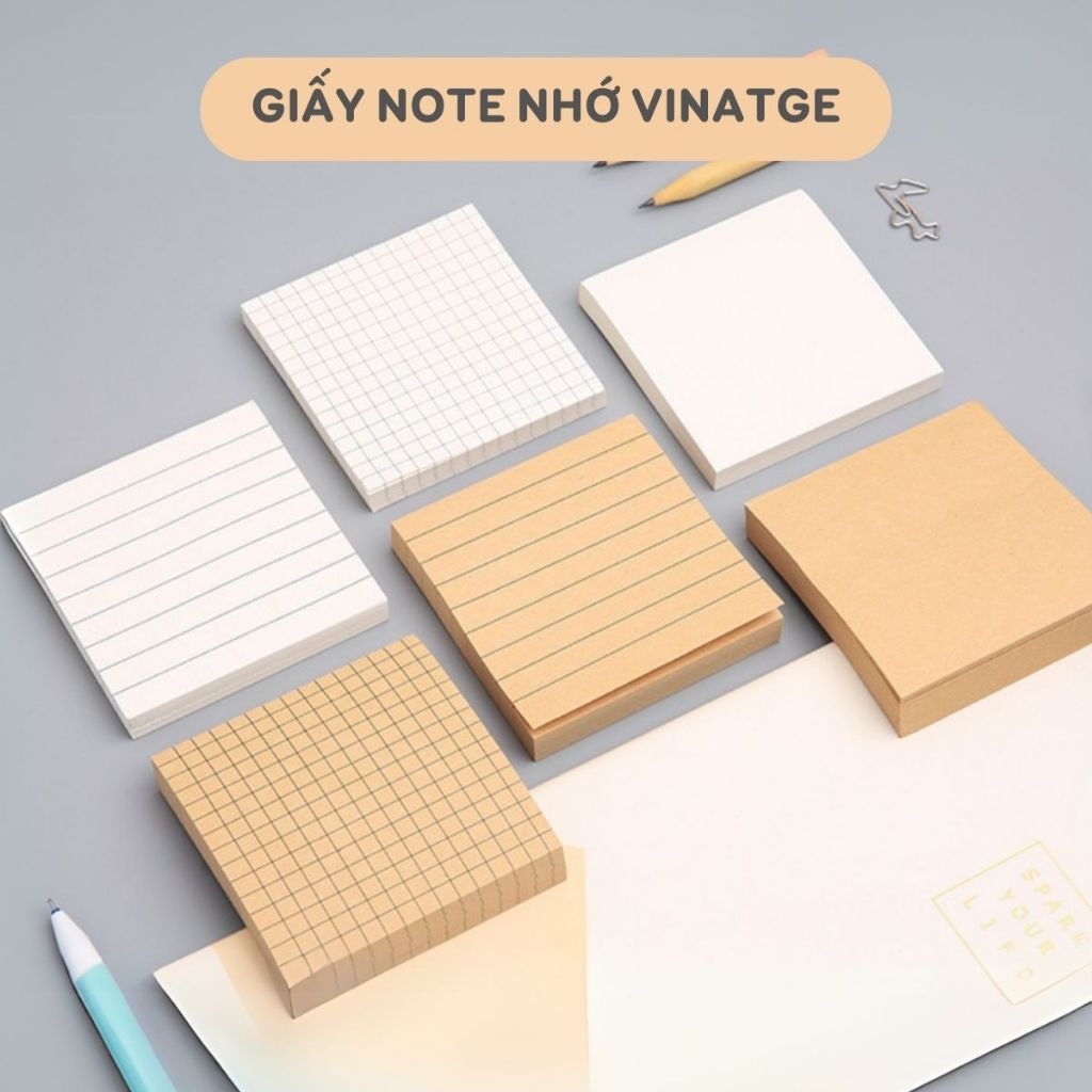 Giấy note ghi chú tập 80 tờ hình vuông màu kraft trắng ngà đánh dấu ...