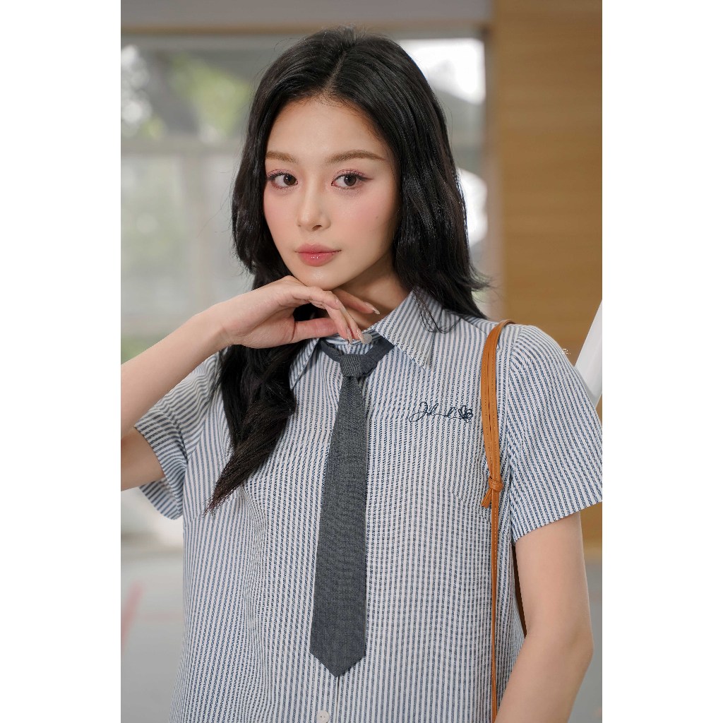 Ảnh Đầm cổ đức dáng suông xếp ly chân 1S29.2503K, váy sơ mi suông chân xếp ly xòe trẻ trung năng động thiết kế bởi JM Dress 2