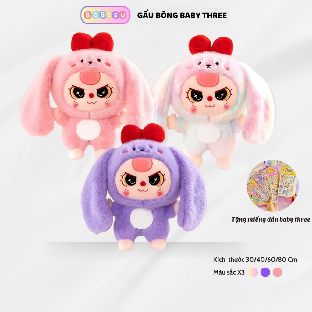 [CAO CẤP ] Gấu bông thỏ tai dài đeo nơ thỏ nhồi bông tai cụp bé ba mắt dora